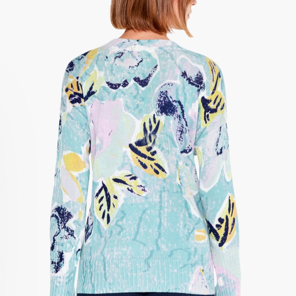 NIC+ZOE Pastel Floral V-Neck Sweater in Aqua, Yellow, Navy - Picture 4 of 5